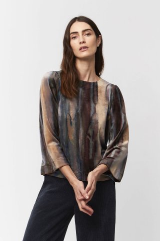 Tee Shirt Velours Bleu-Marron